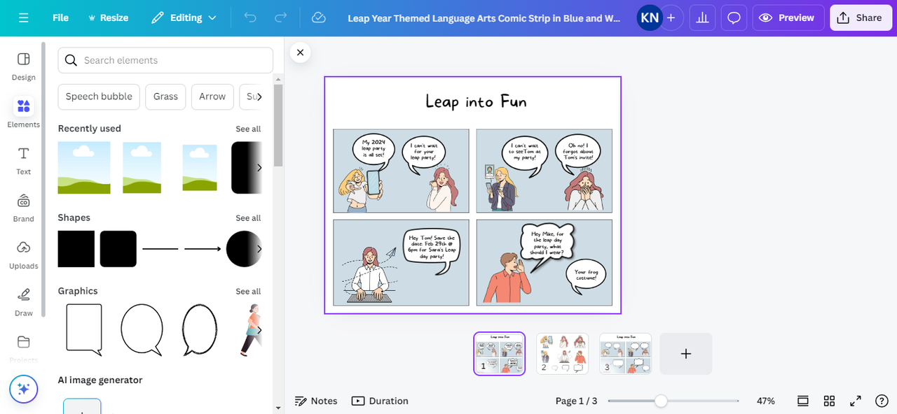 Make a comic strip at Canva