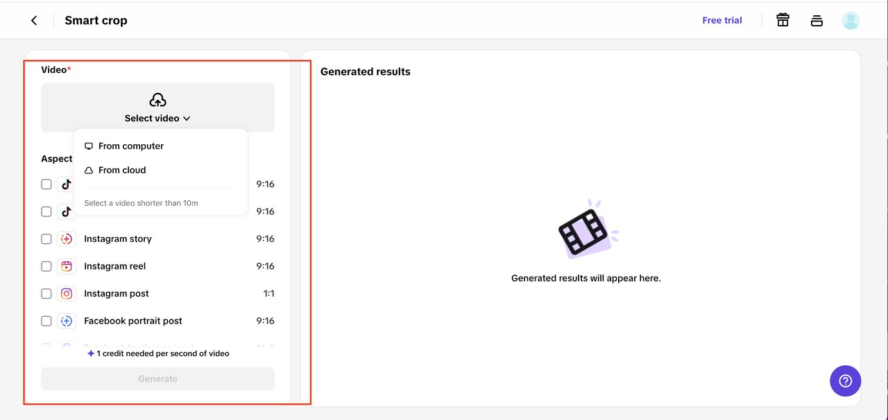 Upload video to Smart crop