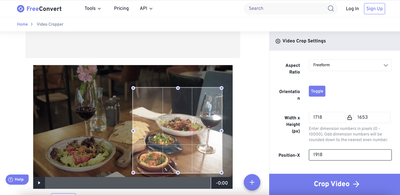 FreeConvert video crop tool online