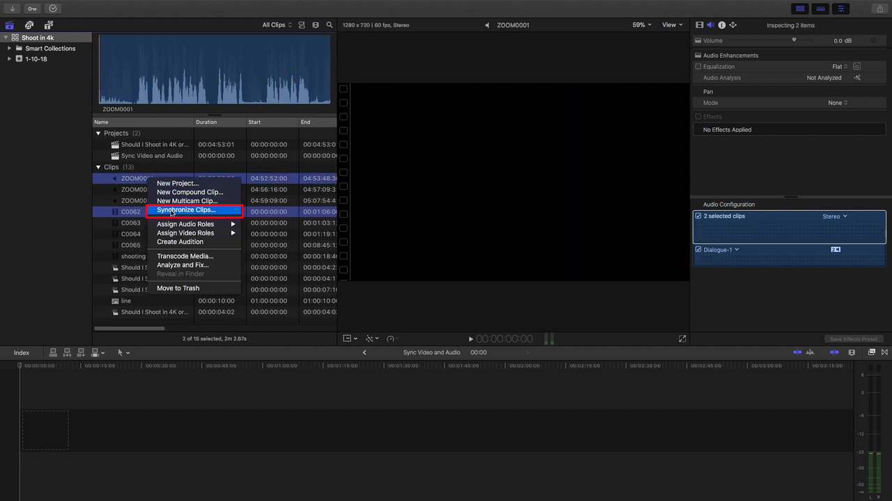 Final Cut Pro X Synchronize Clips