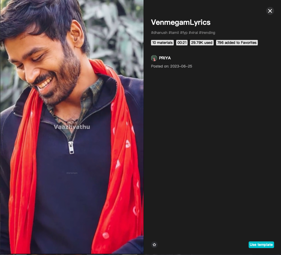 VenmegamLyrics - CapCut template Tamil song lyrics