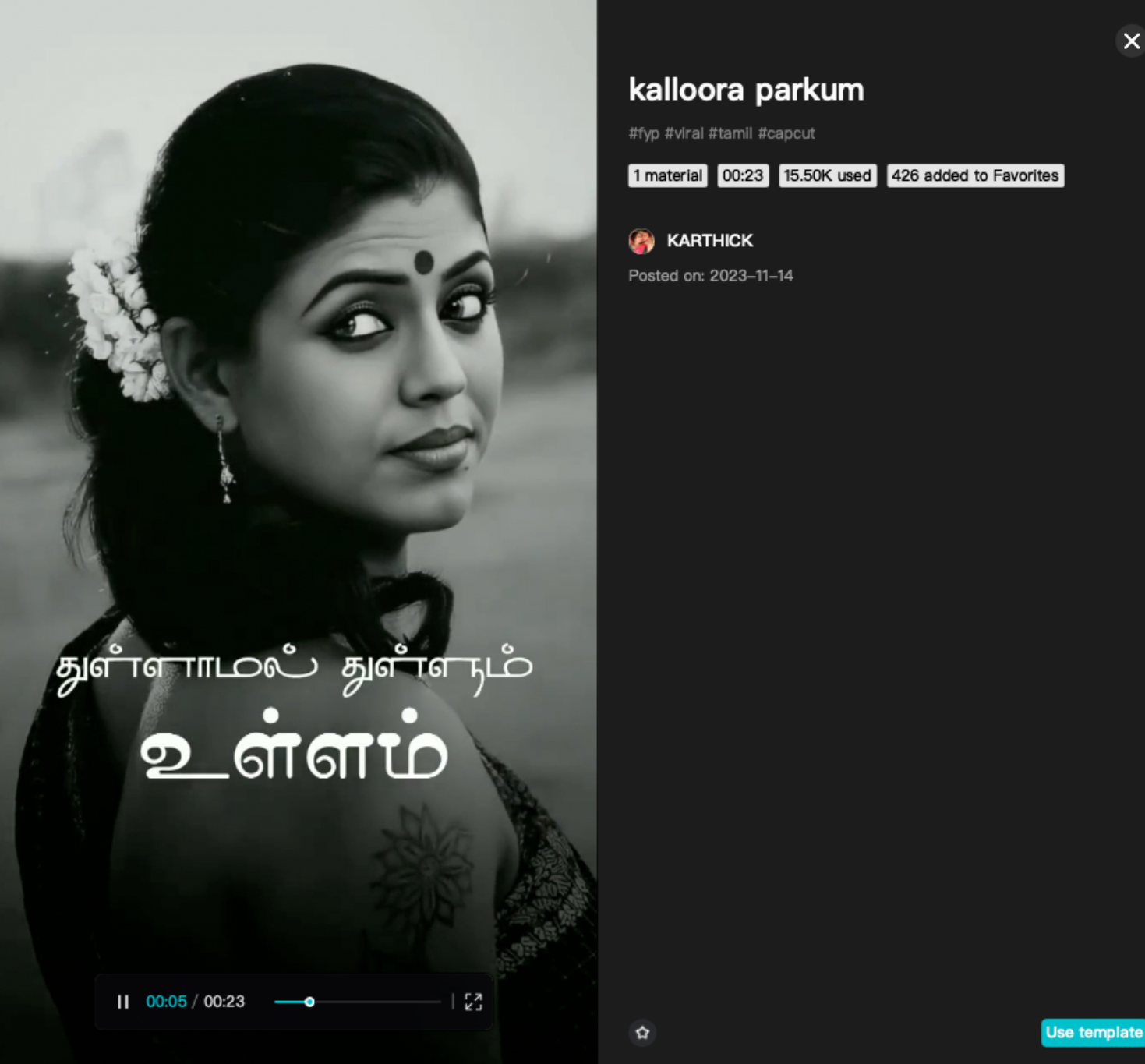 Kallora parkum - classic Tamil song CapCut template