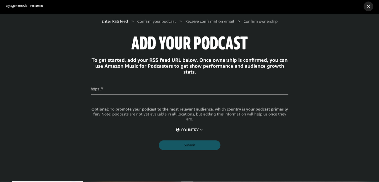 Amazon Music Submission Page