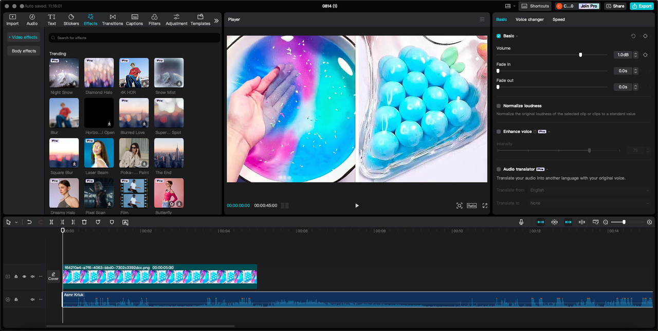 CapCut slime video edit interface