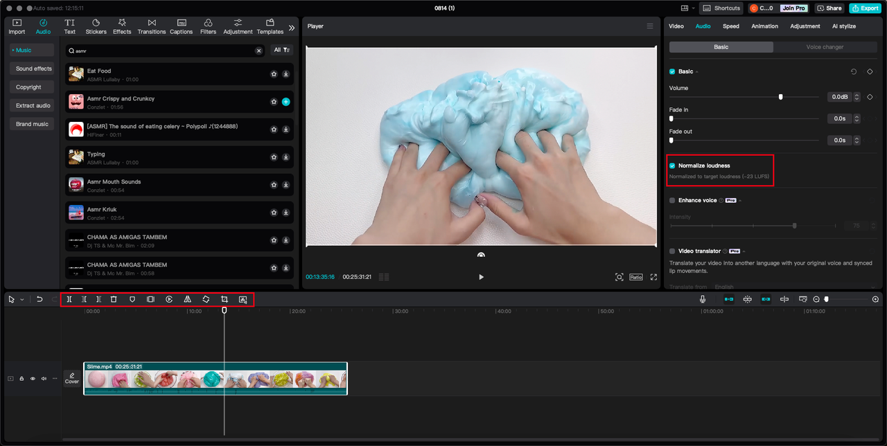 CapCut edit video interface