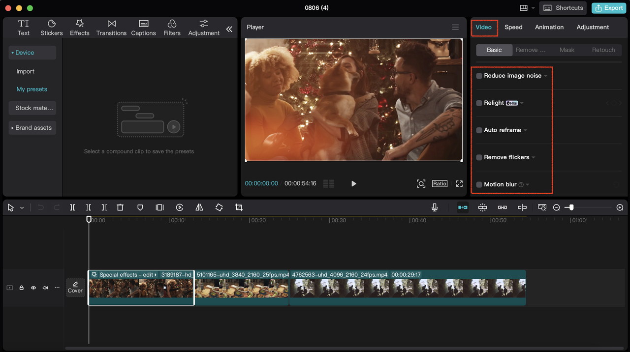 CapCut video edits interface