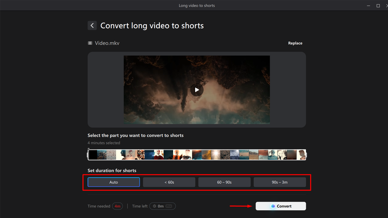 Adjusting the duration to convert long video into multiple portrait shorts in CapCut desktop video editor