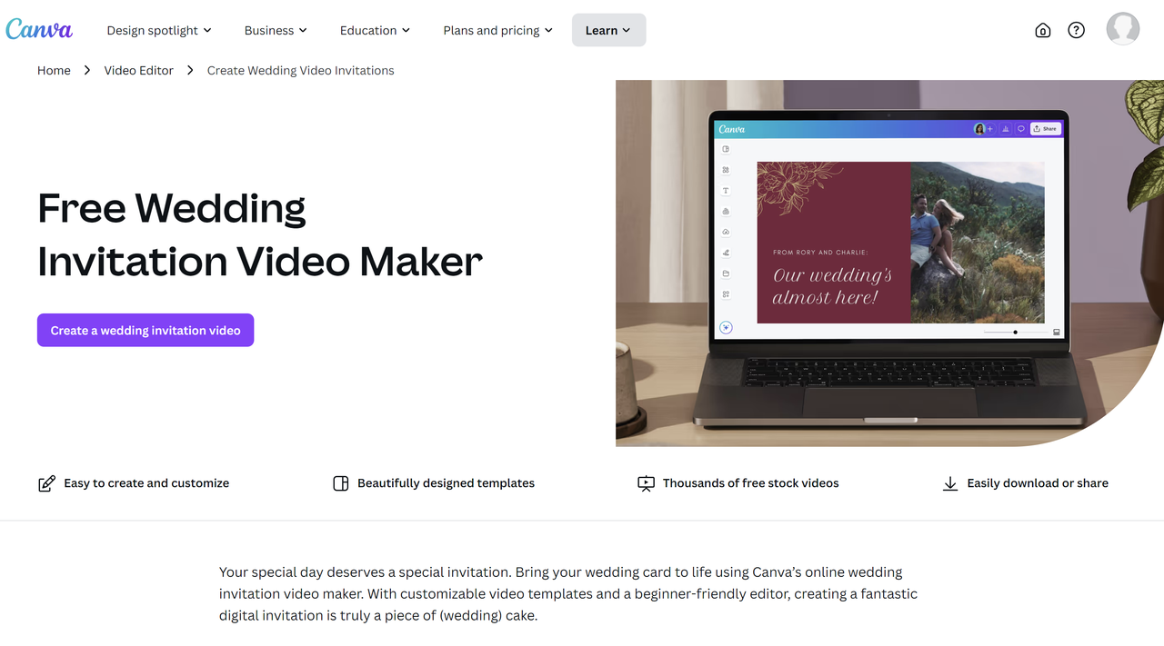 Make a wedding invitation video online with Canva