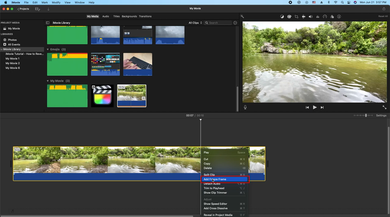 Adding the freeze frame effect in iMovie