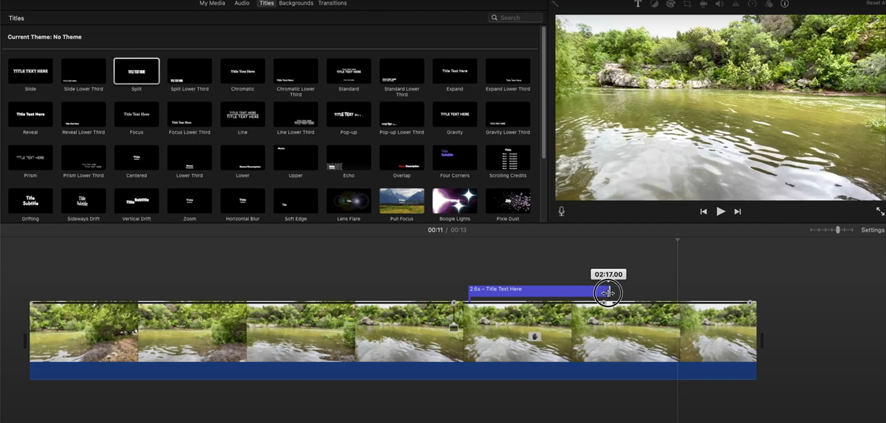 Managing the freeze frame clip with further options in iMovie