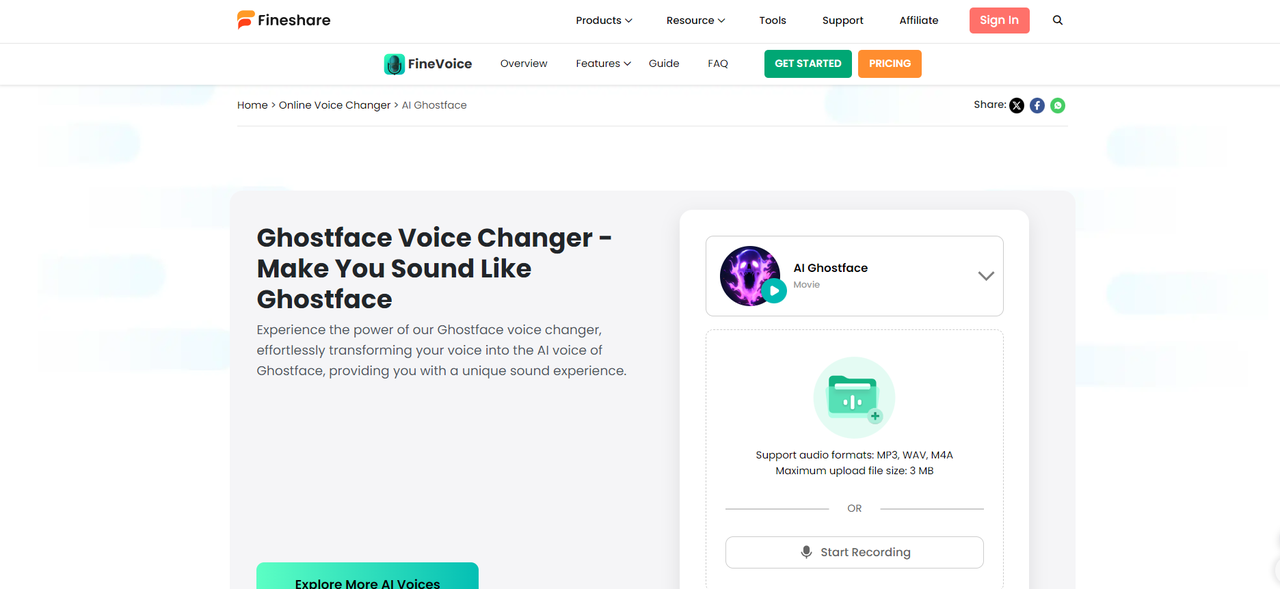 FineShare is a perfect online Ghostface voice changer