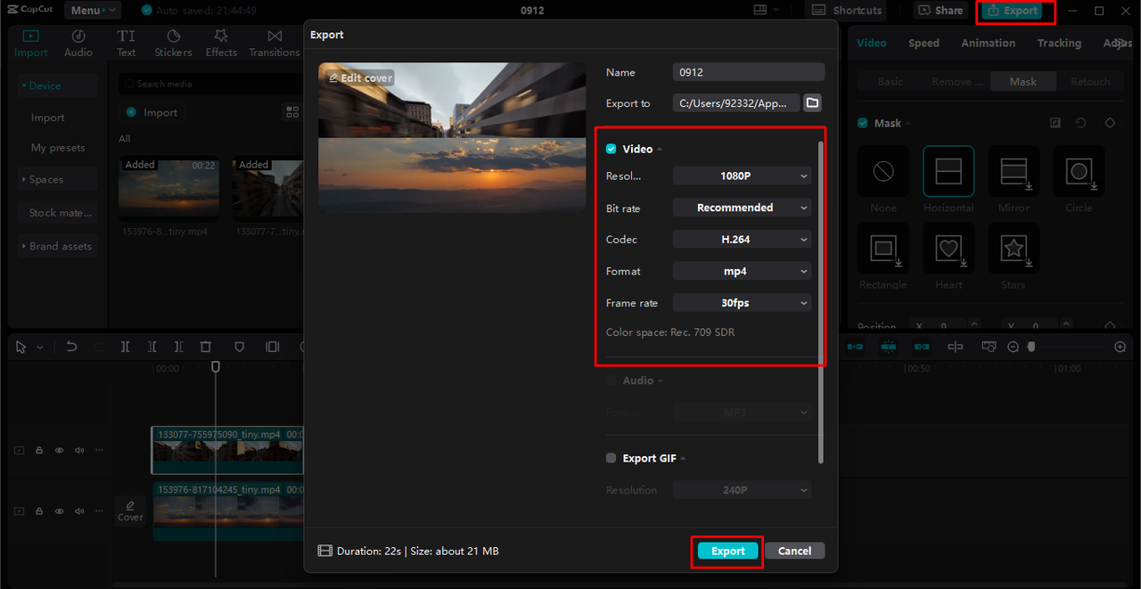 Exporting the video after doing parallel editing in the CapCut desktop video editor