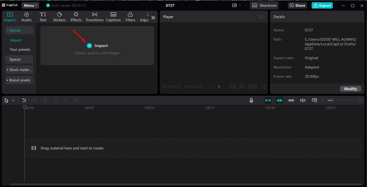 Importing media in the CapCut desktop video editor