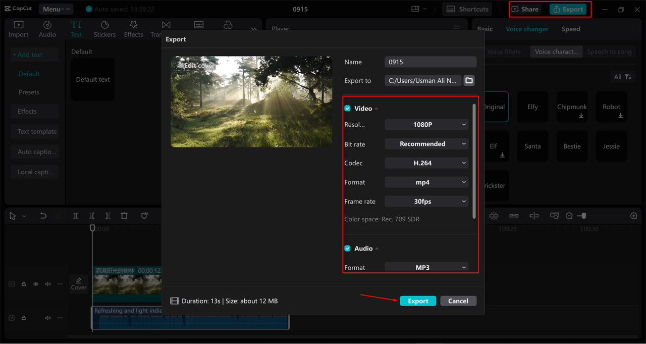 Exporting a video from the CapCut desktop video editor