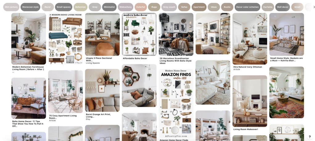 Interface of Pinterest - the best tool to get a moodboard palette idea