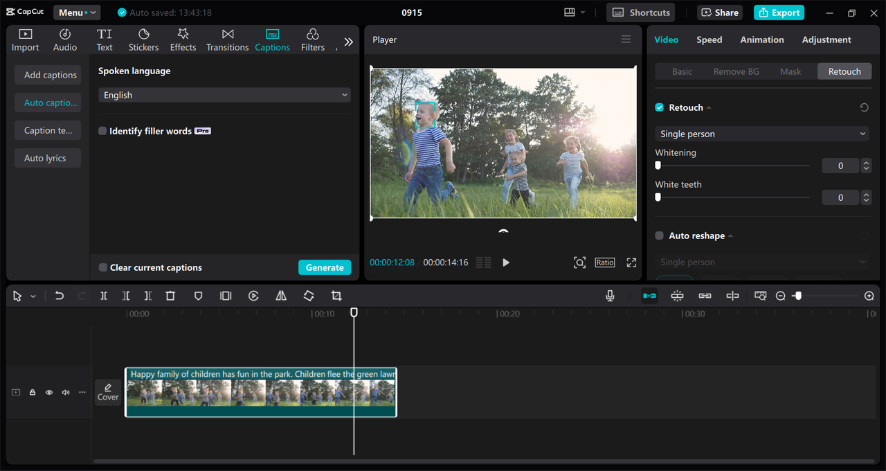 Interface of the CapCut desktop video editor - an easy way to adjust video colors