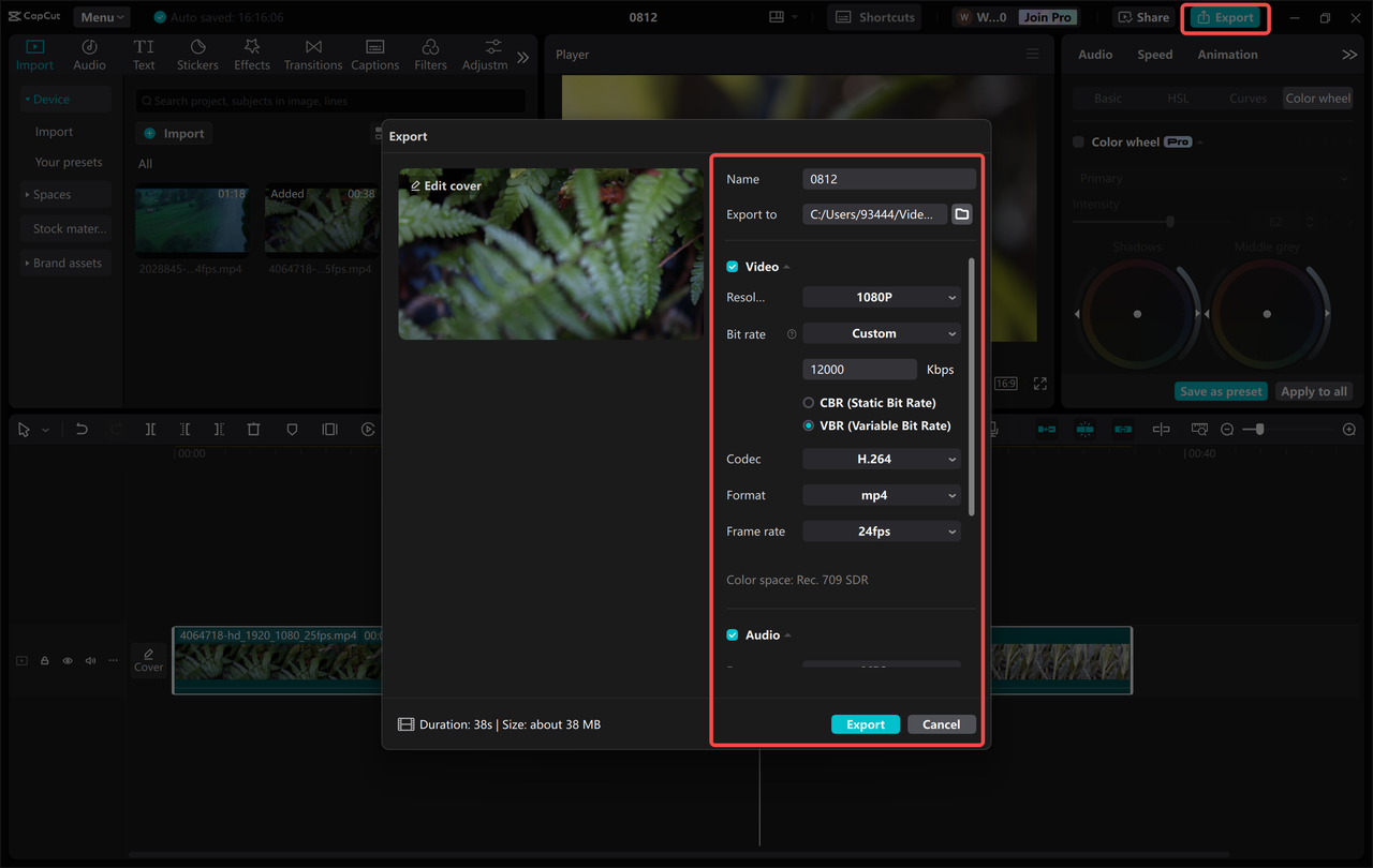 Exporting a video from the CapCut desktop video editor