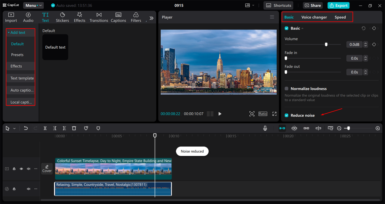 Enhancing a video using the CapCut desktop video editor