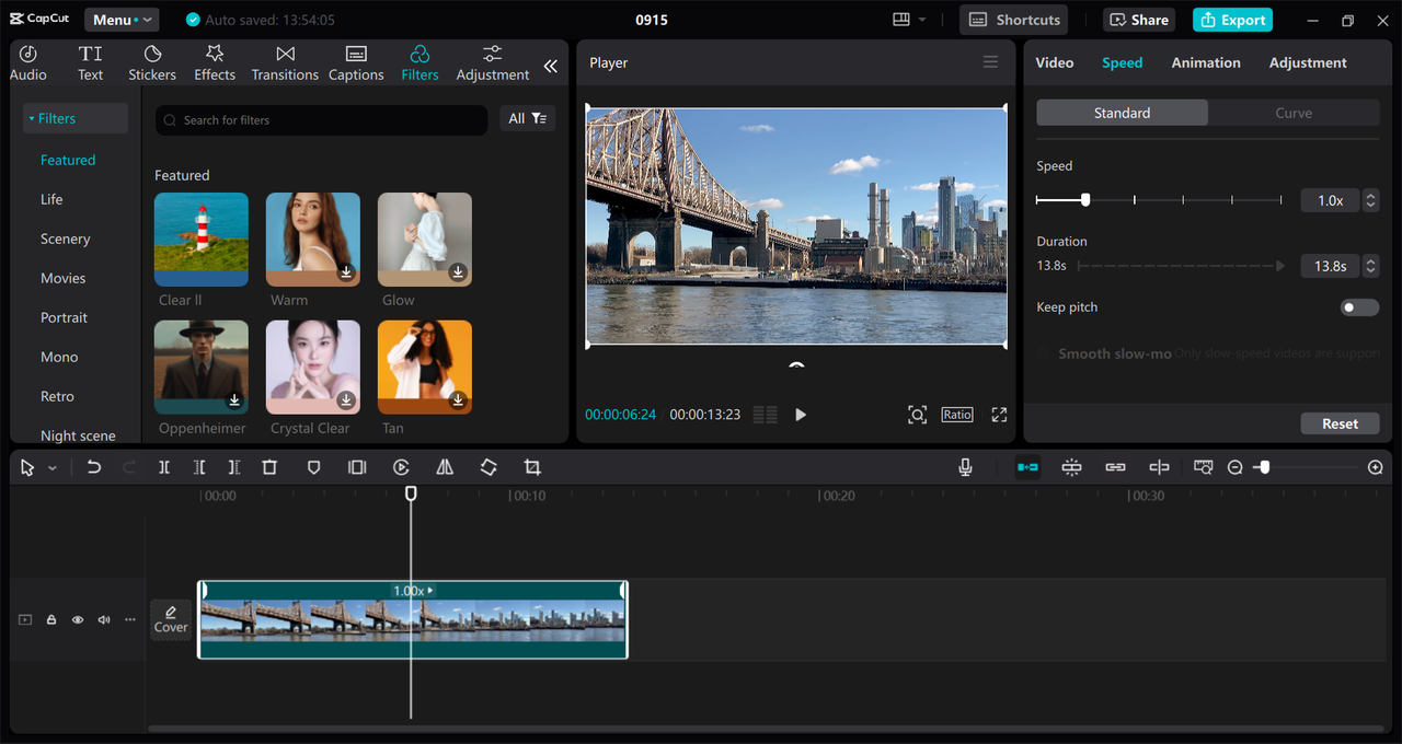 Interface of the CapCut desktop video editor - an easy way to customize videos on a PC