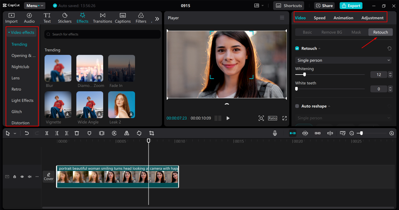 Editing and applying effects to videos in CapCut desktop video editor