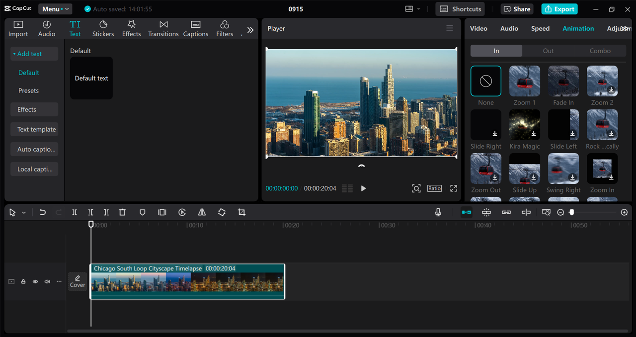 Interface of the CapCut desktop video editor - an effective tool to customize videos