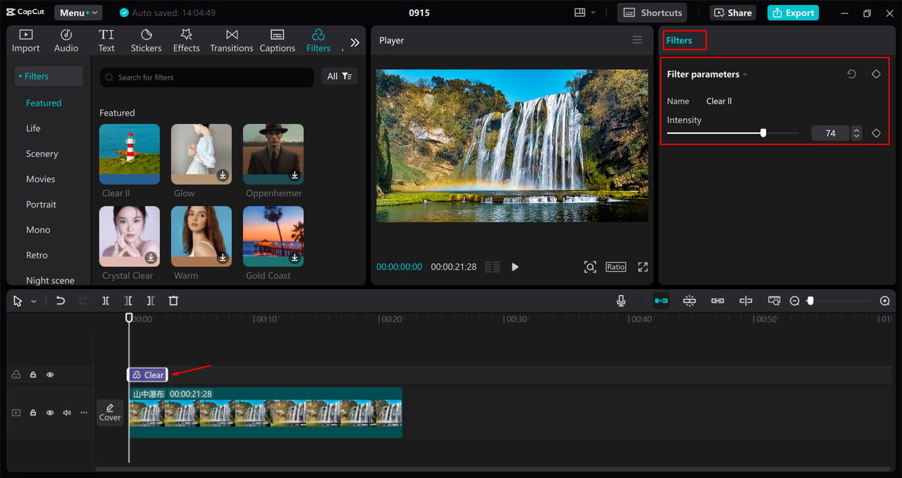 Adding a dynamic effect to a video in the CapCut desktop video editor