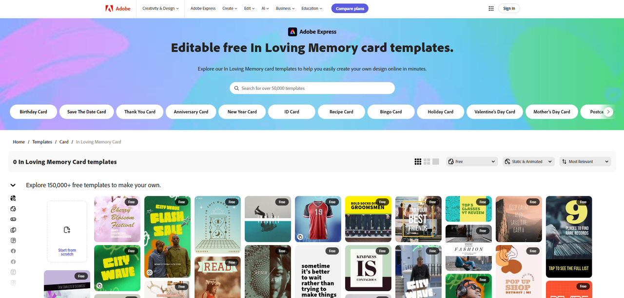 Interface of Adobe - the perfect place to download an in loving memory template