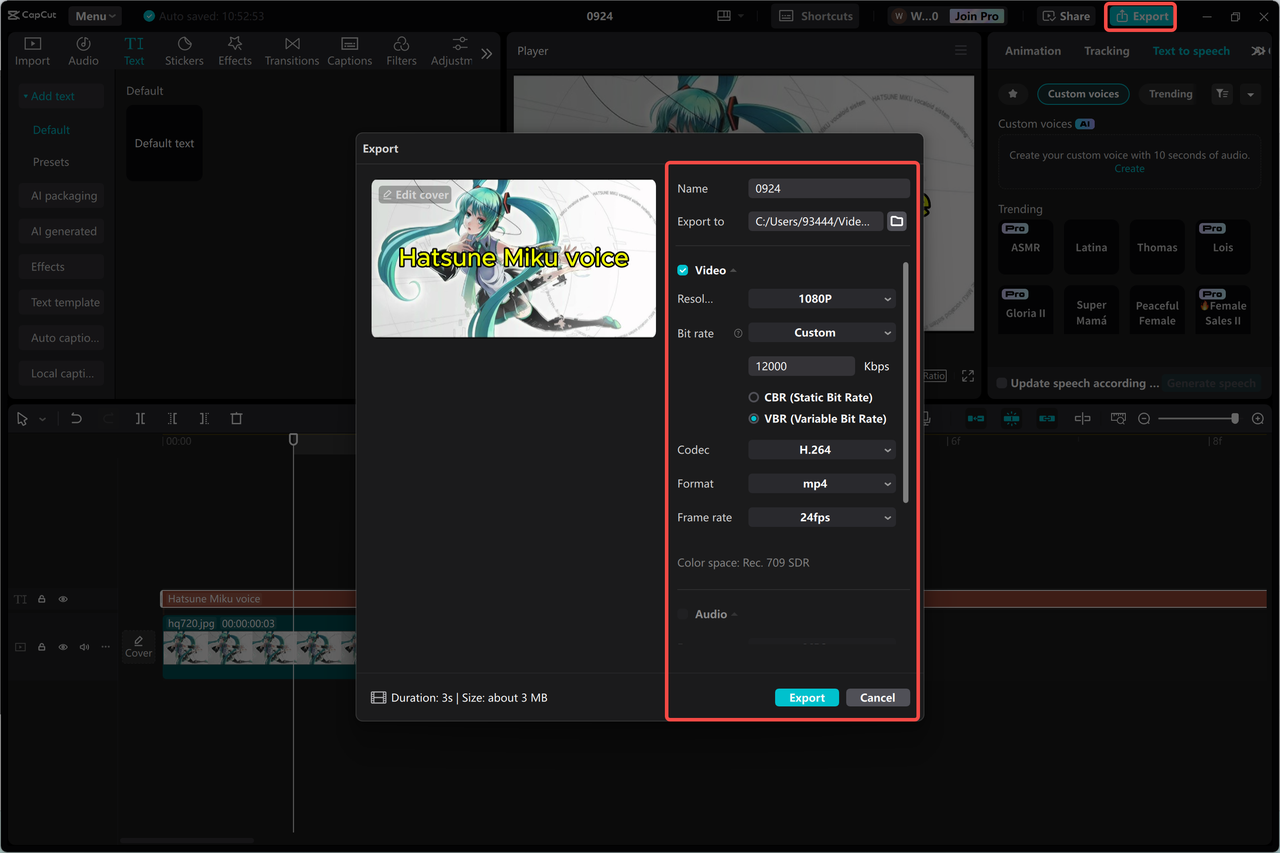 Exporting audio from the CapCut desktop video editor