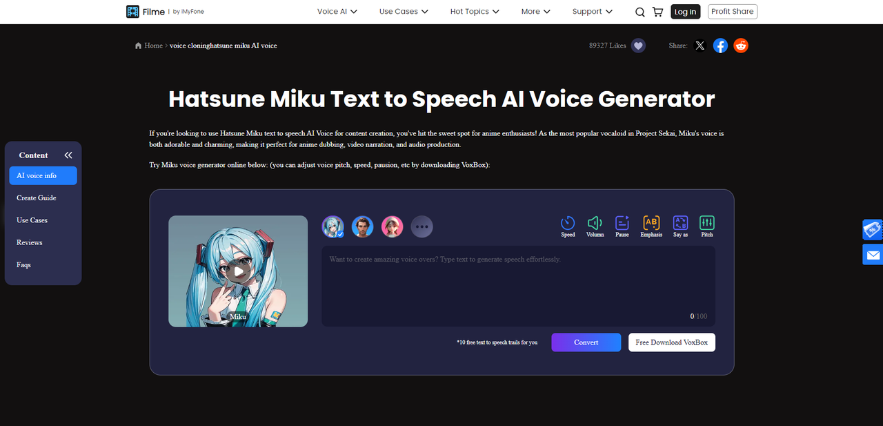 Interface of Filme by iMyFone - the perfect Miku voice maker