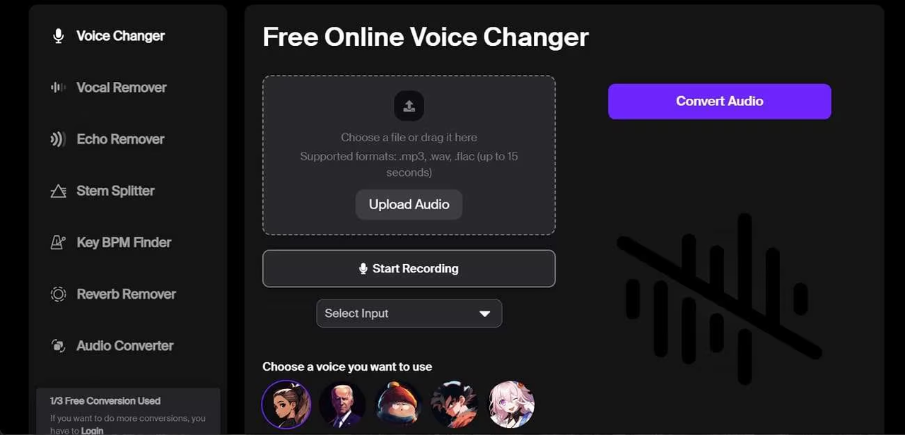 Interface of Voice.AI - an easy way to generate Sonic AI voice for free