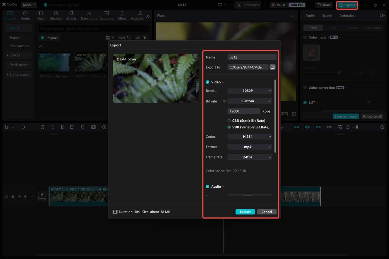 Exporting video from the CapCut desktop video editor