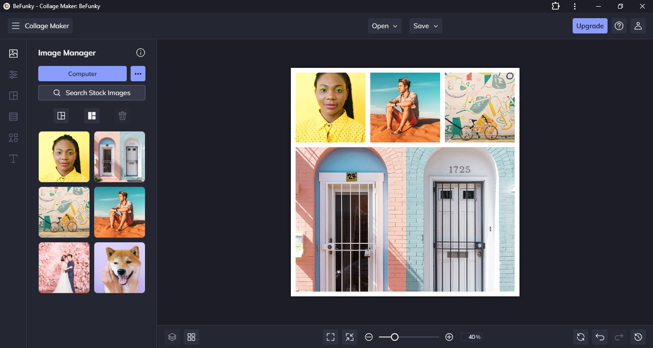 Interface of BeFunky - the free picture collage maker for PC