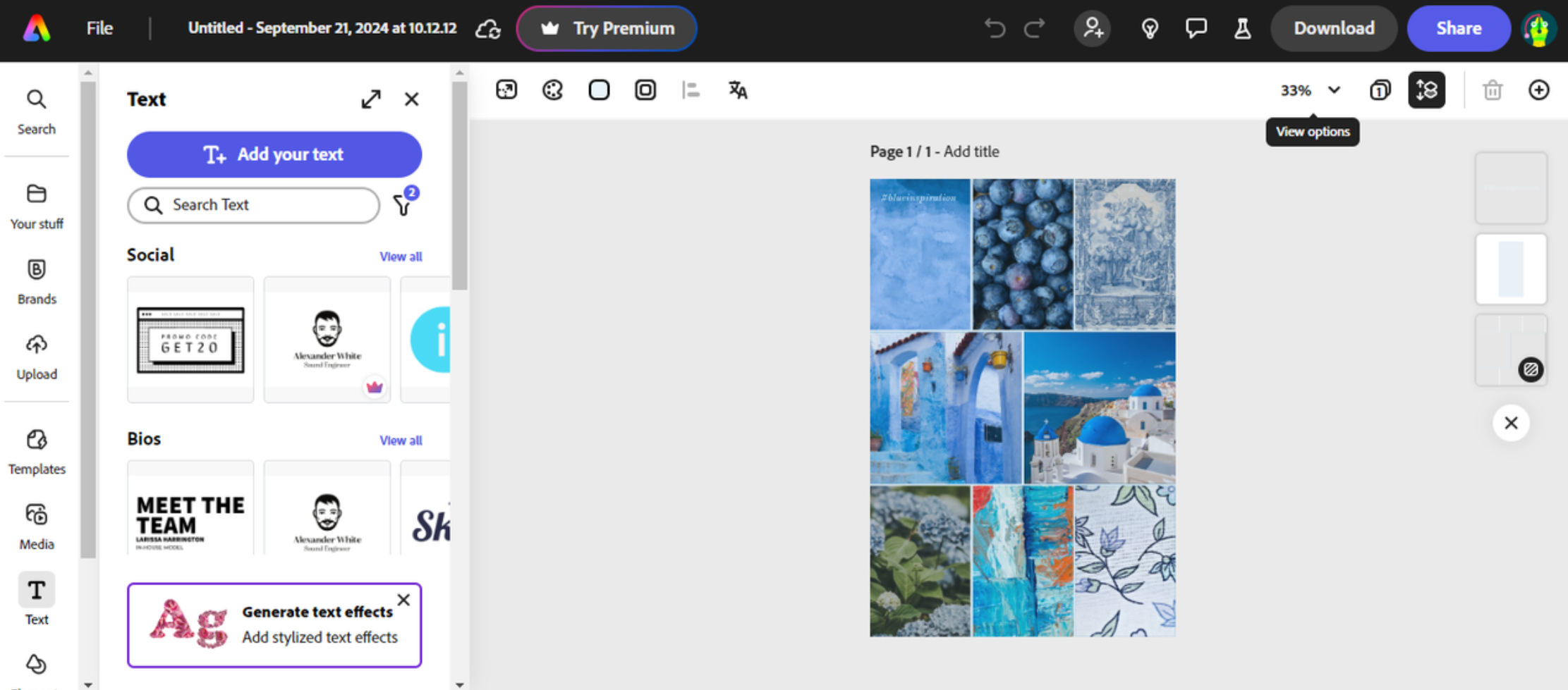 Interface of Adobe Express - the reliable tool to use free photo collage templates