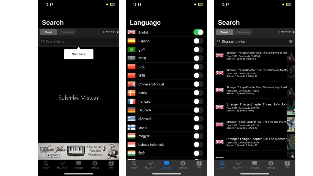 Interface of Subtitle Viewer - an easy way to download subtitles from Netflix on mobile