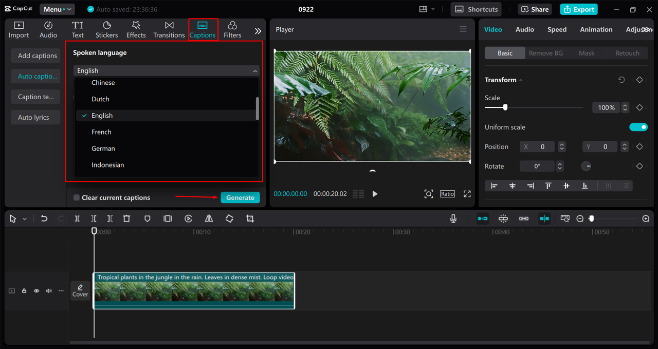 Adding subtitles to videos in the CapCut desktop video editor