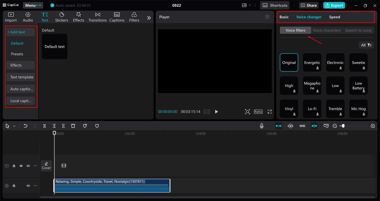 Using the voice changer tool in the CapCut desktop video editor