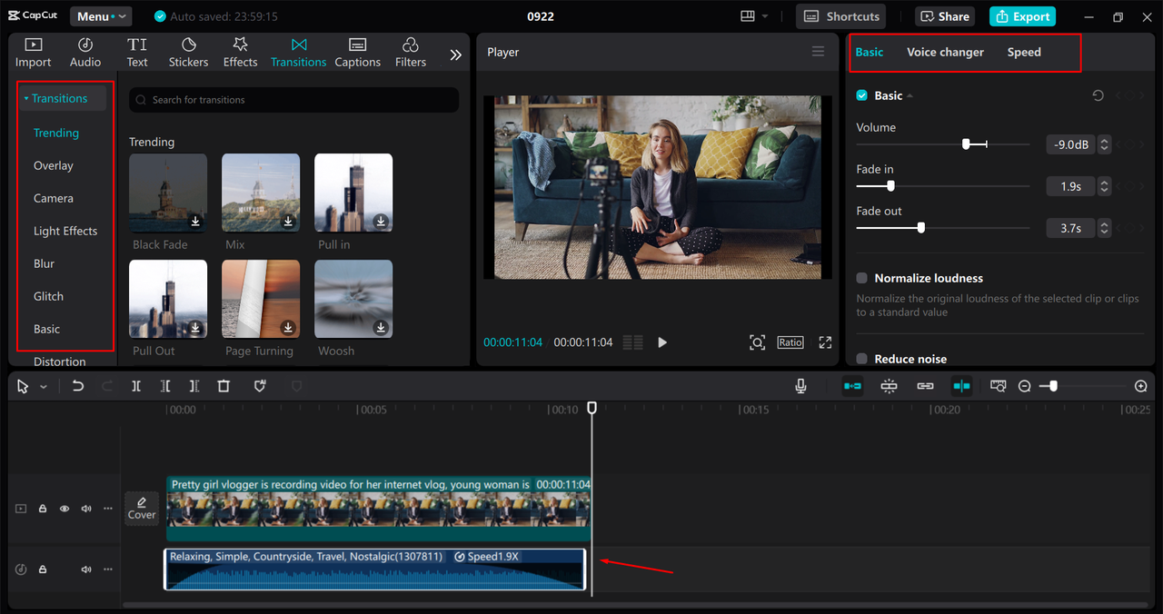 Customizing a YouTube video in the CapCut desktop video editor