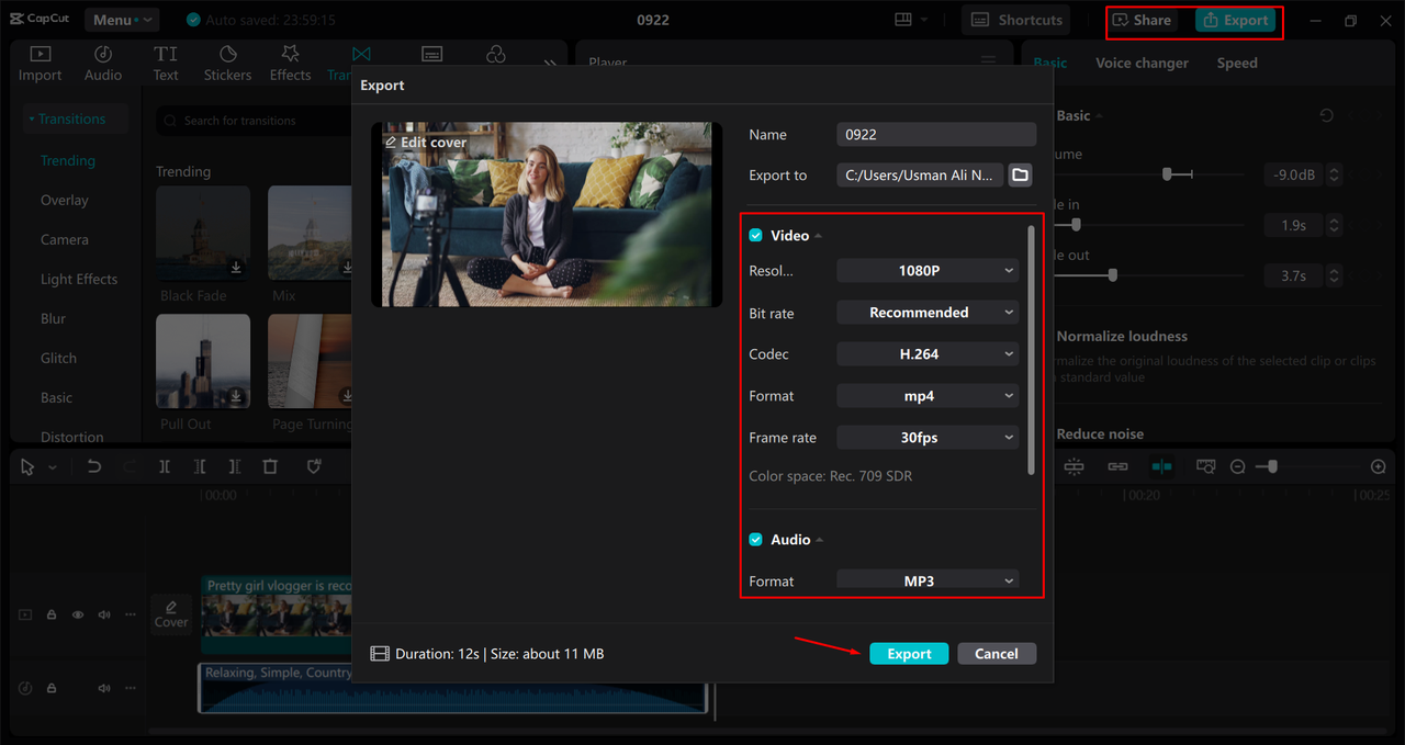 Exporting a video from the CapCut desktop video editor