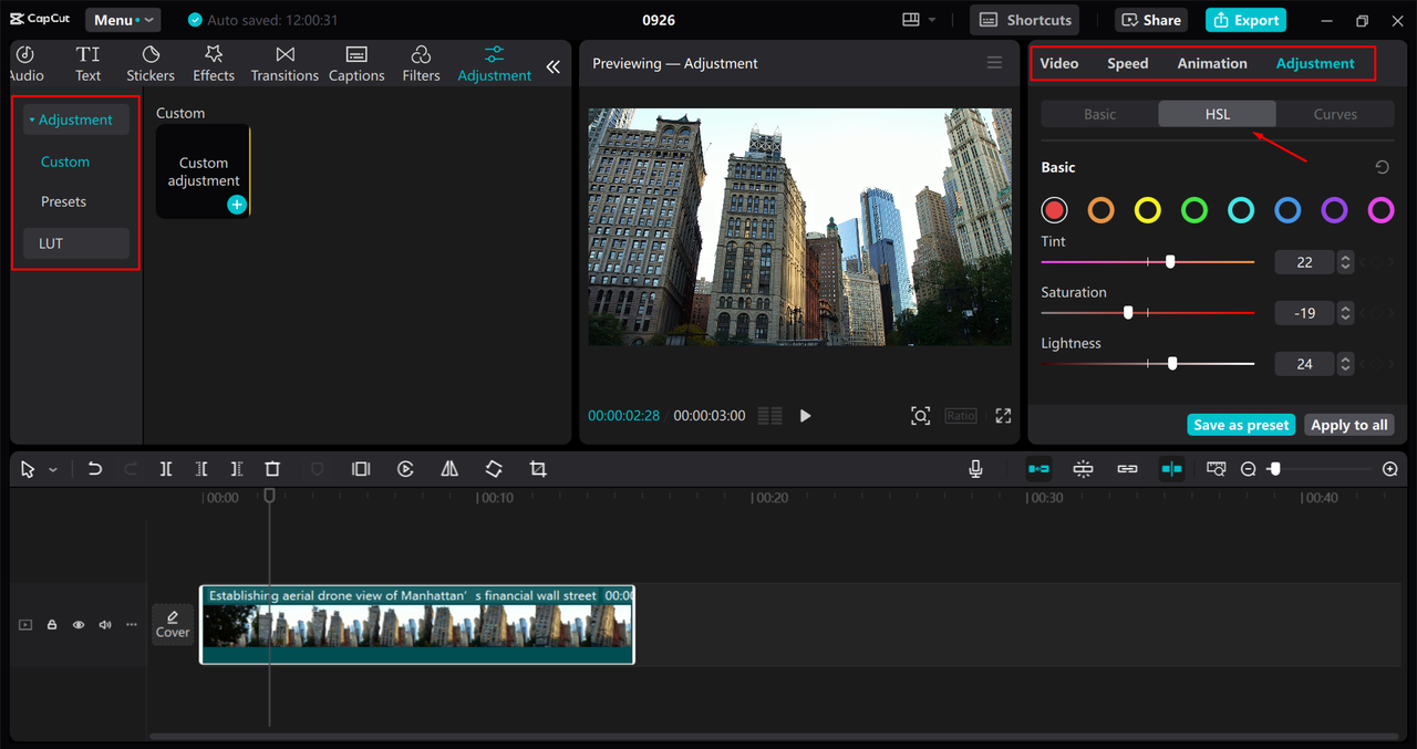 Enhancing and fine-tuning a video in the CapCut desktop video editor