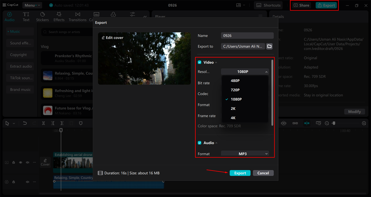  Exporting a video from the CapCut desktop video editor