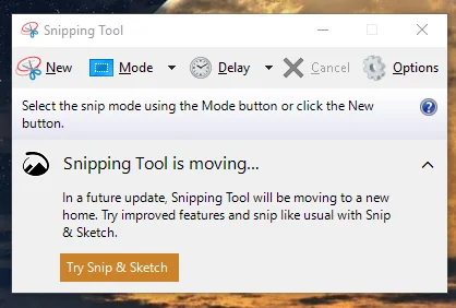 Opening the snipping tool in Windows