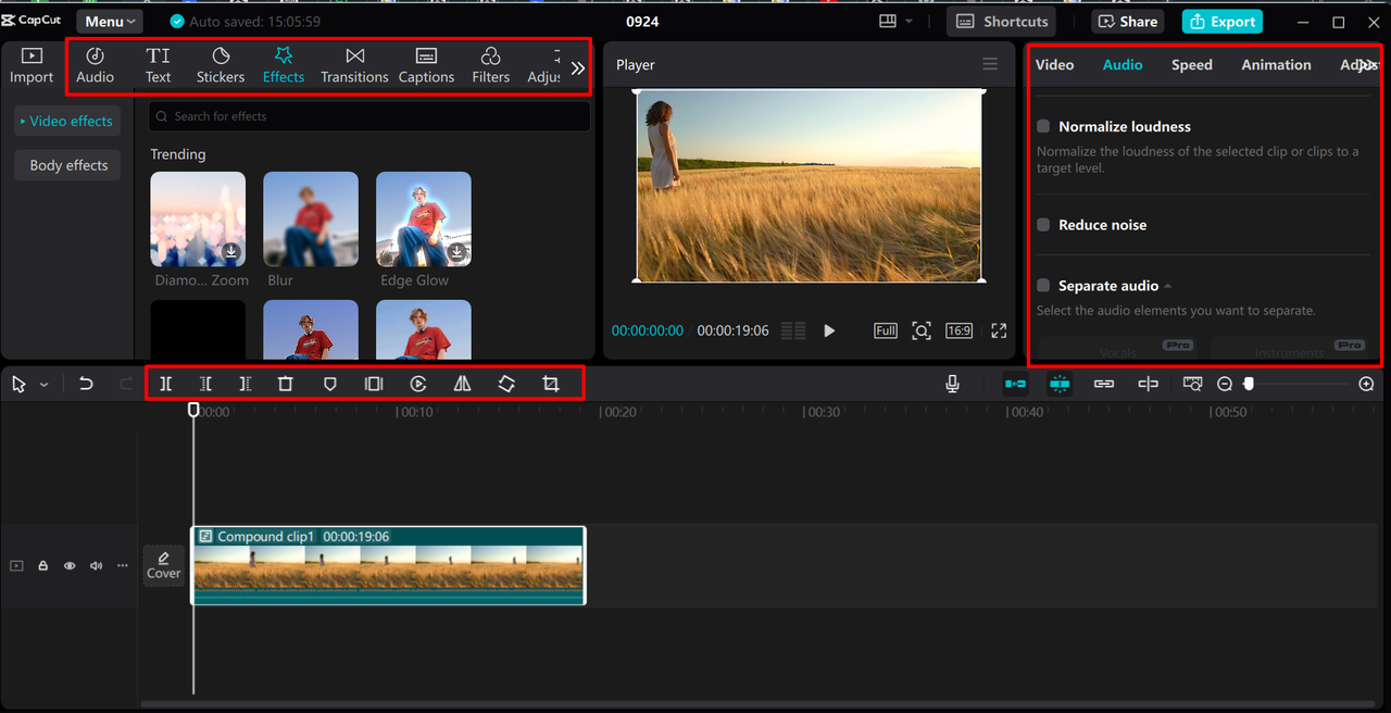 Enhancing video in the CapCut desktop video editor