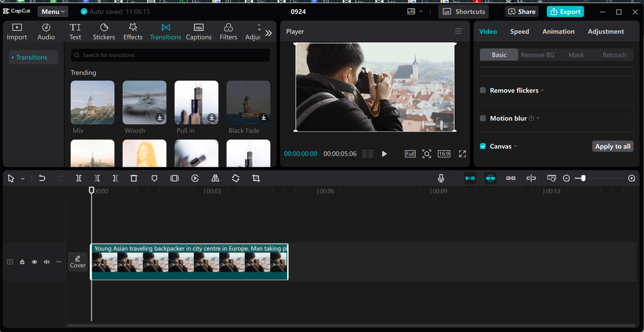 Editing interface of the CapCut desktop video editor - a perfect tool to reduce video size for Whatsapp video size