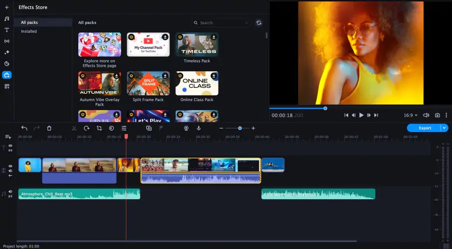 Editing interface of Movavi - the best tool for video editing projects