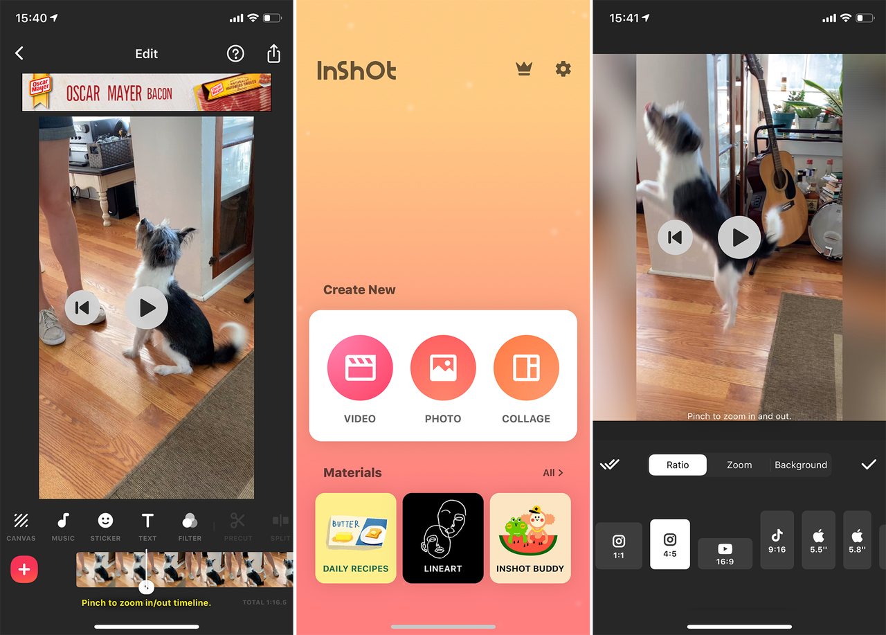 Interface of InShot - an easy-to-use AI-powered tool to enhance videos