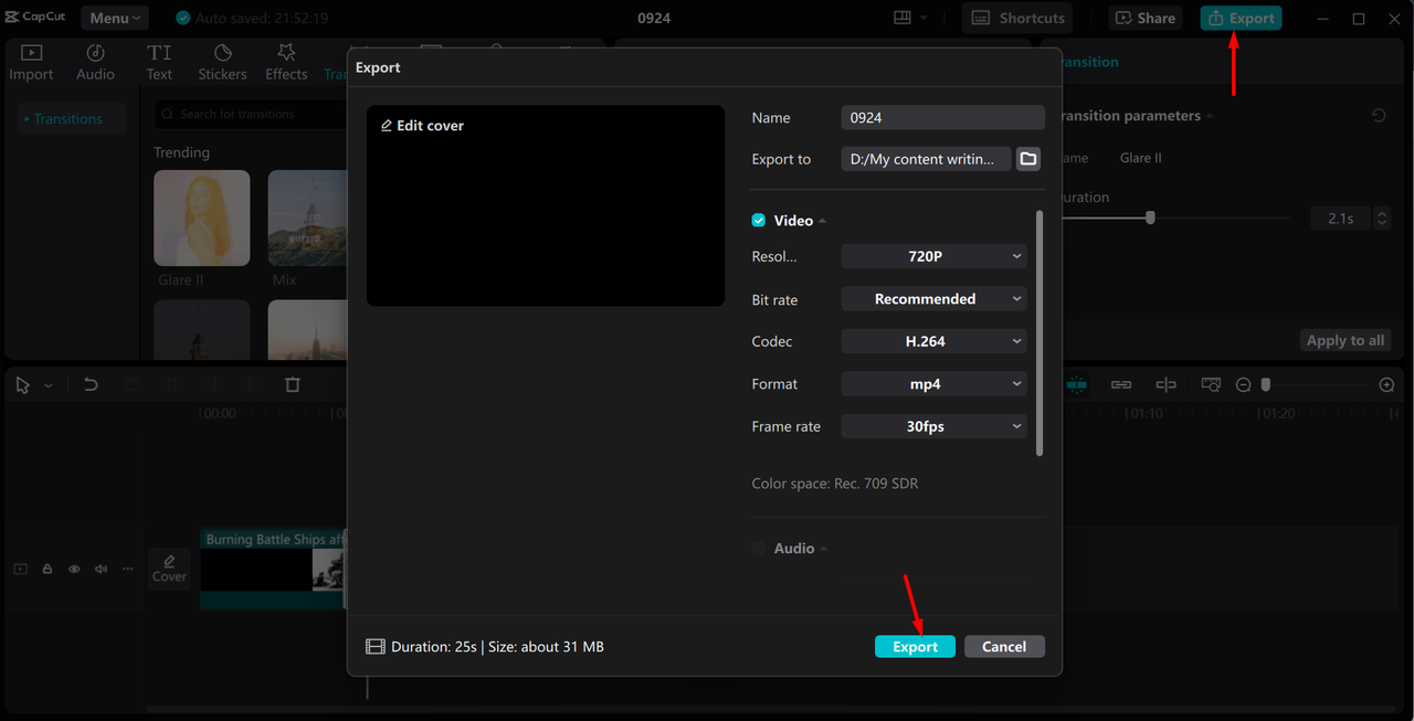 Exporting video from the CapCut desktop video editor