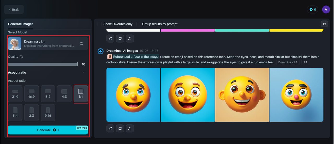 Click "Generate" to make an emoji online using Dreamina