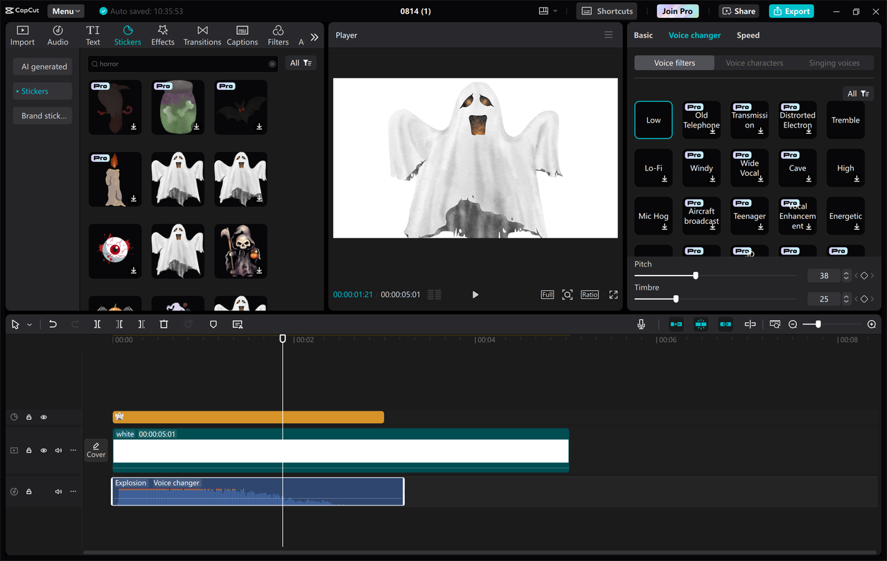 CapCut desktop video editor provides some special Ghostface voice changer effects