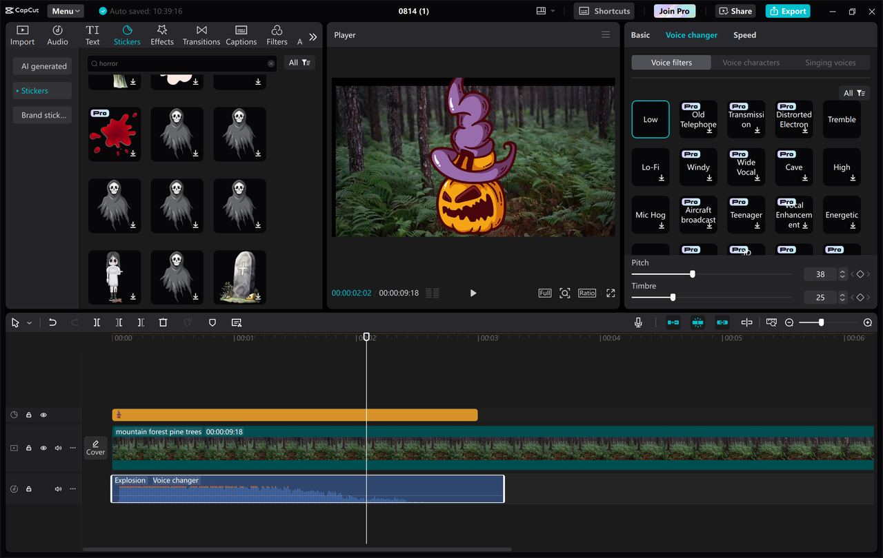 Applying the Ghostface voice changer effect with the CapCut desktop editor