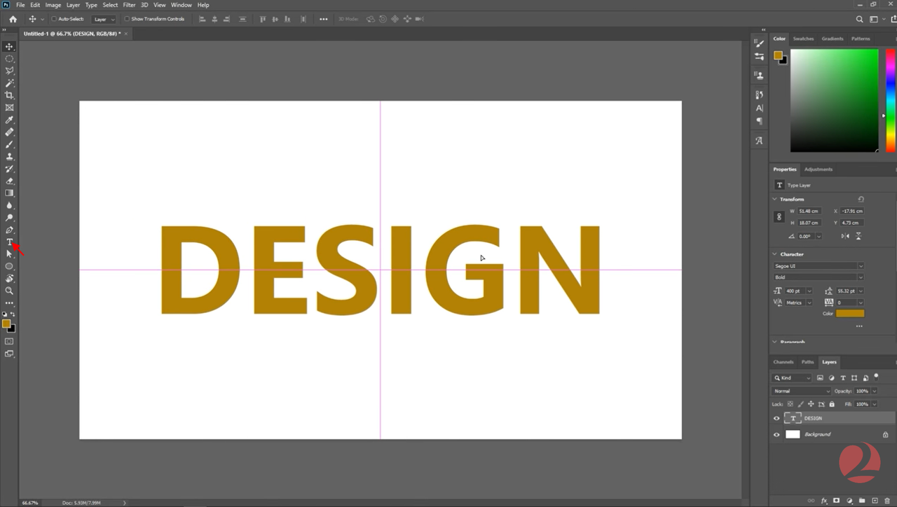 Creating the new file and typing the text in Photoshop